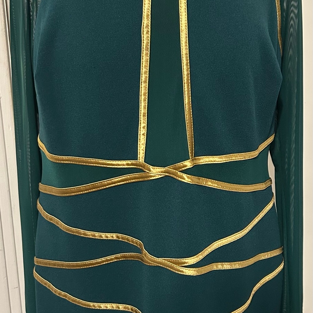 Fashion Nova Green and Gold Long Sleeve Dress